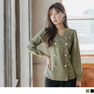Double Breasted Beaded Lace Panel Wrapped Top