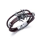 Fashion Creative Spider Shape Brown Leather Multilayer Bracelet Silver - One Size