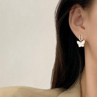 Butterfly Acrylic Rhinestone Dangle Earring 1 Pair - E4162 - 925 Silver - Gold & White - One Size