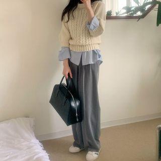 Wide-leg Pants / Cable Knit Sweater / Shirt