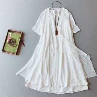 Short-sleeve Embroidered Jacket / Midi A-line Tank Dress