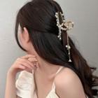 Flower Faux Pearl Alloy Hair Clamp Faux Pearl & White & Green Flower - Gold - One Size