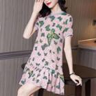 Short-sleeve Butterfly Print Mini A-line Dress