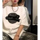 Elbow-sleeve Textured T-shirt White - One Size