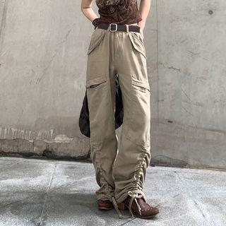 High-waist Straight-fit Drawstring Cargo Pants