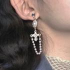 Faux Pearl Cross Dangle Earring 1019a - Silver - One Size