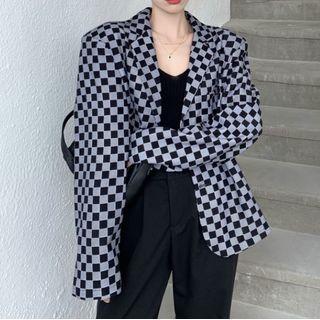Checkered Blazer Black & Gray - One Size