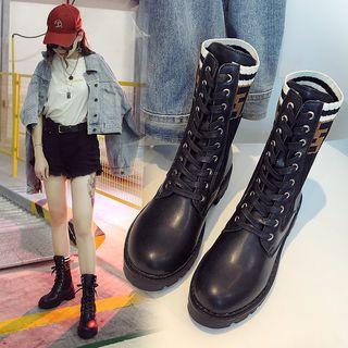 Knit Panel High-top Lace Up Combat Mid-calf Boots