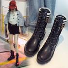 Knit Panel High-top Lace Up Combat Mid-calf Boots