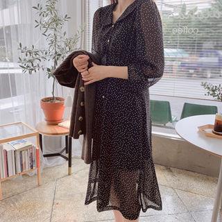 Puff-sleeve Dotted Shirtdress