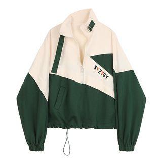 Color Panel Drawstring Zip Jacket