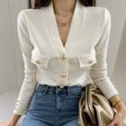 Button-trim Ribbed Cardigan