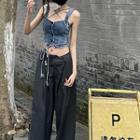 Wide Leg Dress Pants / Sleeveless Denim Top