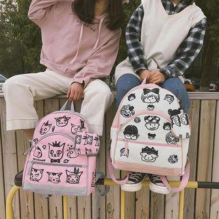 Set Of 2: Printed Canvas Backpack + Coin Purse