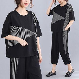 Set: Striped Panel T-shirt + Capri Tapered Pants