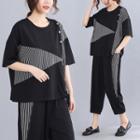 Set: Striped Panel T-shirt + Capri Tapered Pants