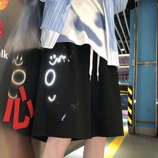 Reflective Print Plain Over-sized Sweat Pants