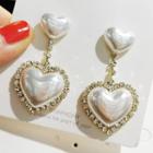 Rhinestone Faux Pearl Heart Dangle Earring 1 Pair - White - One Size