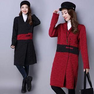 Contrast-color Buttoned Coat