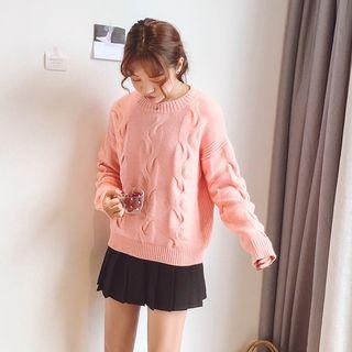 Round Neck Cable Knit Sweater