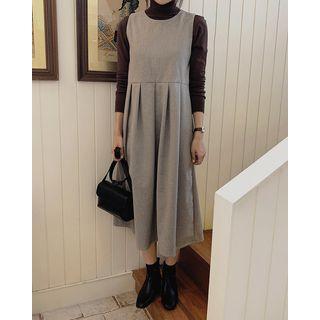 Sleeveless Pleated Long Checked Dress