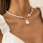 Faux Pearl Shell Choker 3949 - Gold - One Size