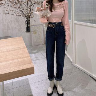 Camisole Top / Crop Knit Top / Harem Jeans / Set