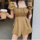 Off-shoulder Ruched Wide-leg Playsuit