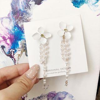 Alloy Flower Faux Pearl Fringed Earring