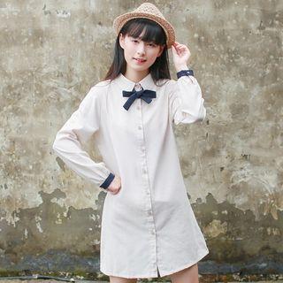 Long-sleeve Bow Neck Shirt Dress
