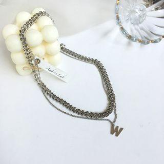 Chain Layered Lettering Necklace 1 Pc - Chain Layered Lettering Necklace - Silver - One Size