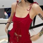 Mock Two-piece Lace Up Cropped Camisole Top