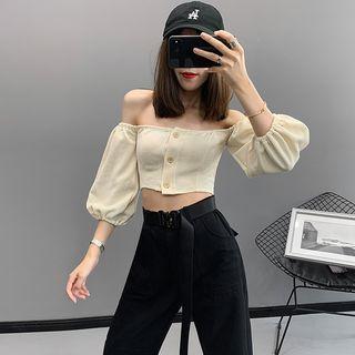 Boatneck Button-down Crop Top