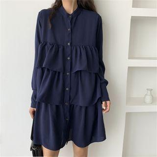Long-sleeve Tiered Shirt Dress