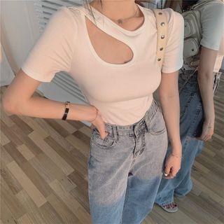Crewneck Plain Split Cropped Top