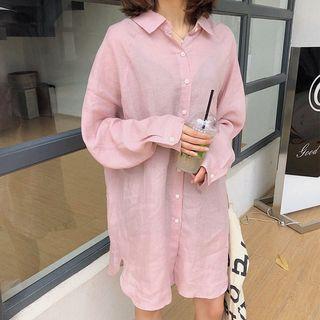 Pocketed Shirt Dress Pink - One Size