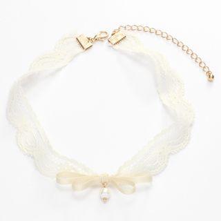 Lace Bow Detail Choker White - One Size