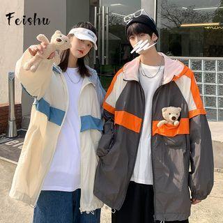 Couple Matching Color Block Zip-up Hoodie Jacket