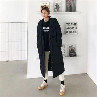 Hooded Padded Long Coat Black - One Size