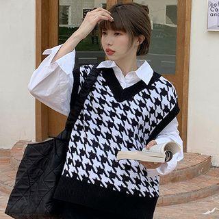 Plain Shirt / Houdnstooth Sweater Vest