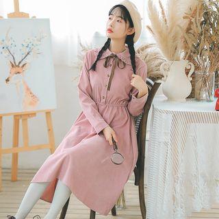 Frilled Collar A-line Corduroy Shirtdress