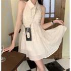 Sleeveless Ruched Mini Dress Almond - One Size