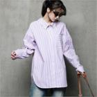 Pocket-detail Striped Shirt Purple - One Size