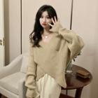 Long-sleeve V-neck Cross Knit Top