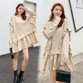 Mock Two-piece Ruffled Sweater Dress