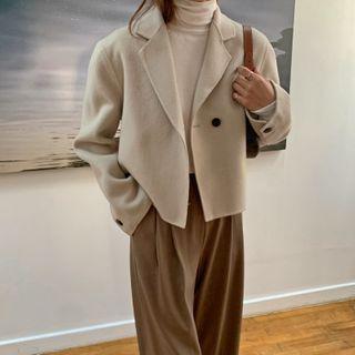Single-breasted Wool Blend Cropped Coat