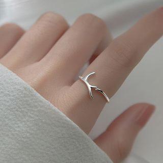 Deer Horn Sterling Silver Open Ring 1pc - Silver - One Size