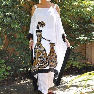 Contrast Trim Print Midi Dress