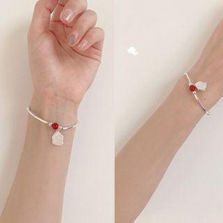 Agate Bead Pendant Sterling Silver Bracelet