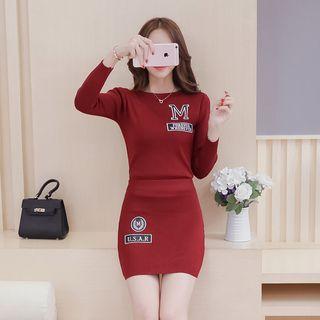 Set: Badge Detailed Long Sleeve Top + Mini Skirt